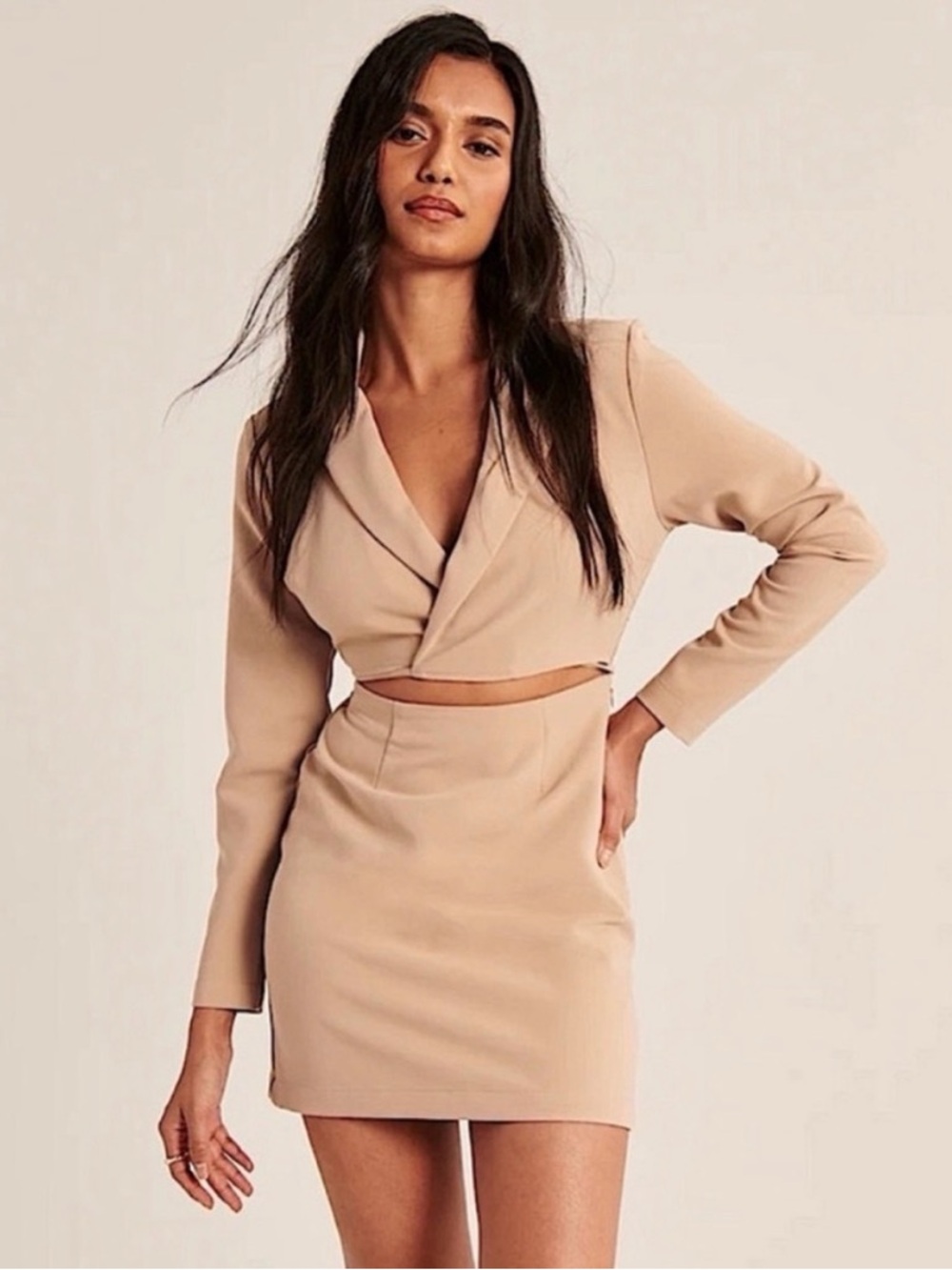 Abercrombie & Fitch Taupe Wrap-Style Long Sleeve Mini Dress